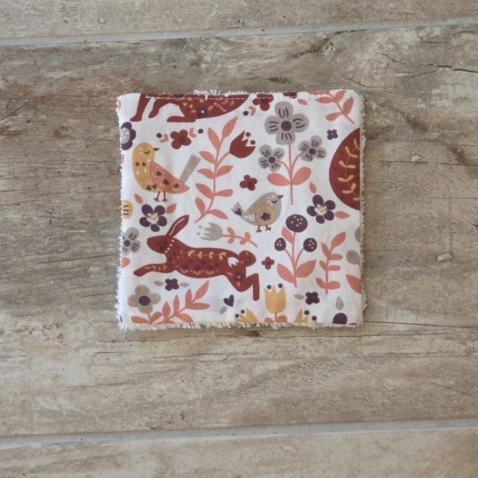 Lingettes lavables Renard 12cm x 12 cm lot de 5