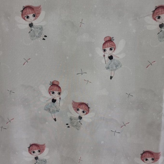 Coupon tissu coton fée libellule