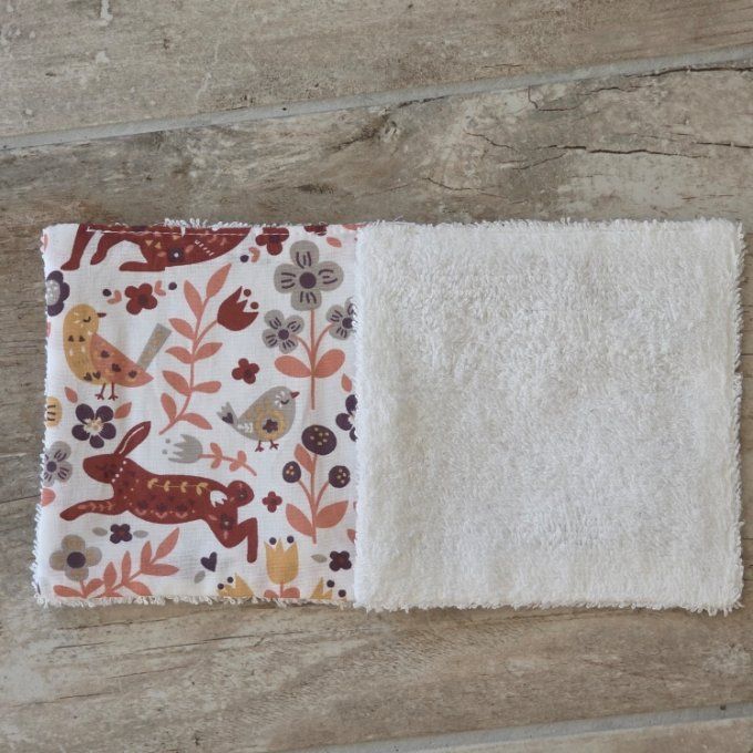 Lingettes lavables Renard 12cm x 12 cm lot de 5