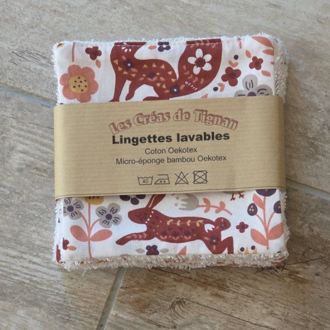Lingettes lavables Renard 12cm x 12 cm lot de 5