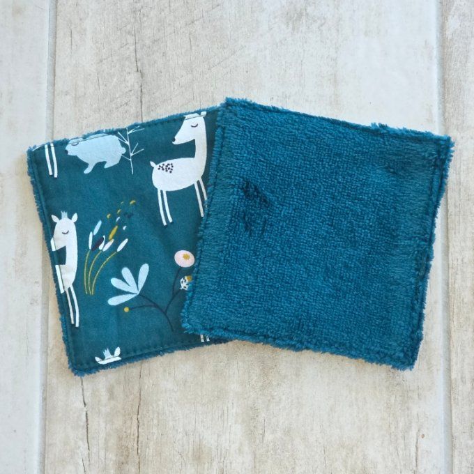 Lingettes lavables Biche bleu canard 12cm x 12 cm lot de 5 